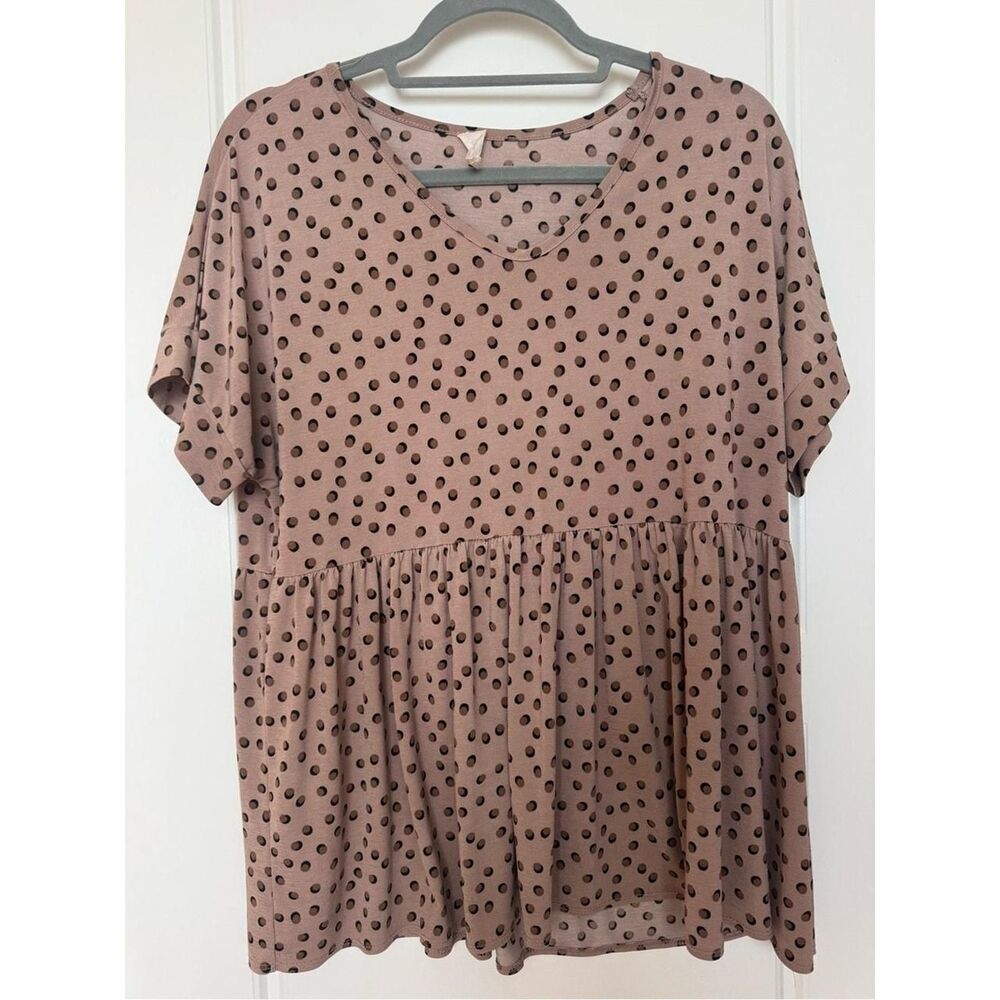 Women's Brown Mauve and Black Polka Dot Blouse